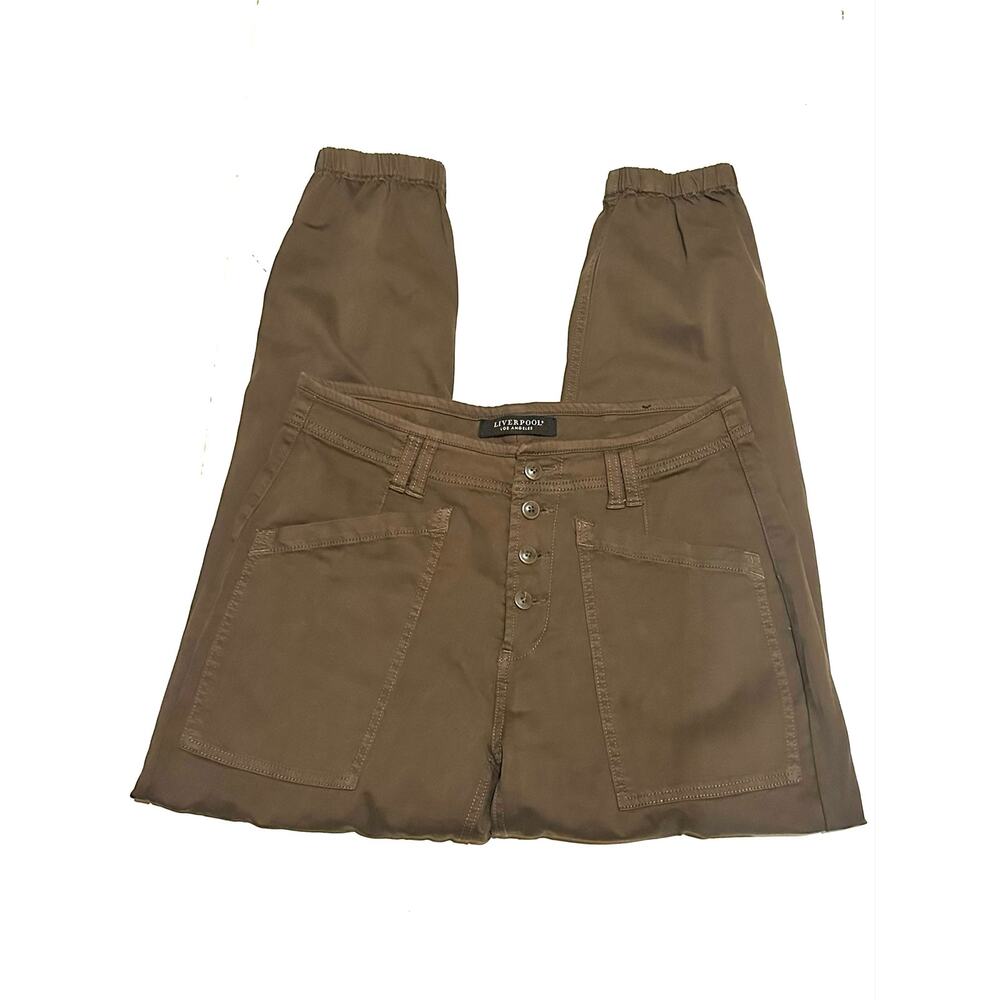 Liverpool Los Angeles Women's 8/29 Olive Green Utility Ankle Pants Stretch